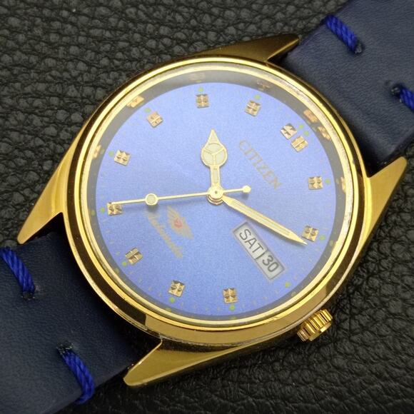 Vintage 1973 Citizen Automatic Mens Gold Watch W/daydate & Blue accents - Picture 6 of 10